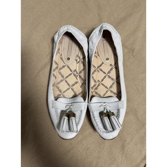 Celine Shoes Womens Size 9.5 EU 39.5 White Leather Tassel Ballet Flats Loafers - Picture 1 of 9